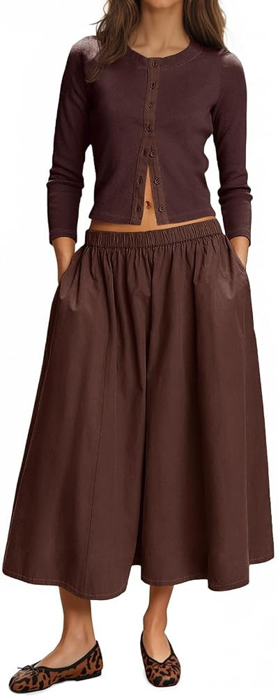 Tankaneo Womens 2 Piece Skirt Set Casual Ribbed Knit Cardigan Skirt Outfits | Amazon (US)