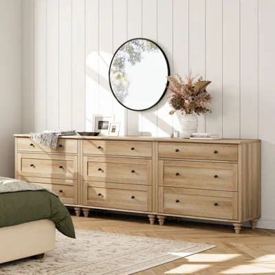 Oak Dressers With 9 Wide Chest Of Drawers, Large Wood Dressers For Living Room, Nursery, Hallway | Wayfair Professional