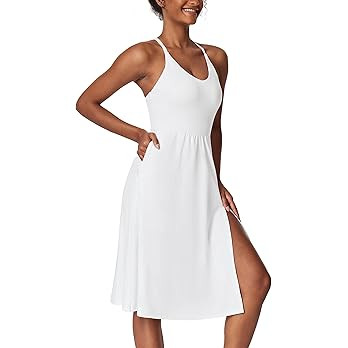 Athletic Dress with Built in Shorts & Bra Adjustable Straps Workout Dress for Tennis Golf Midi Dr... | Amazon (US)