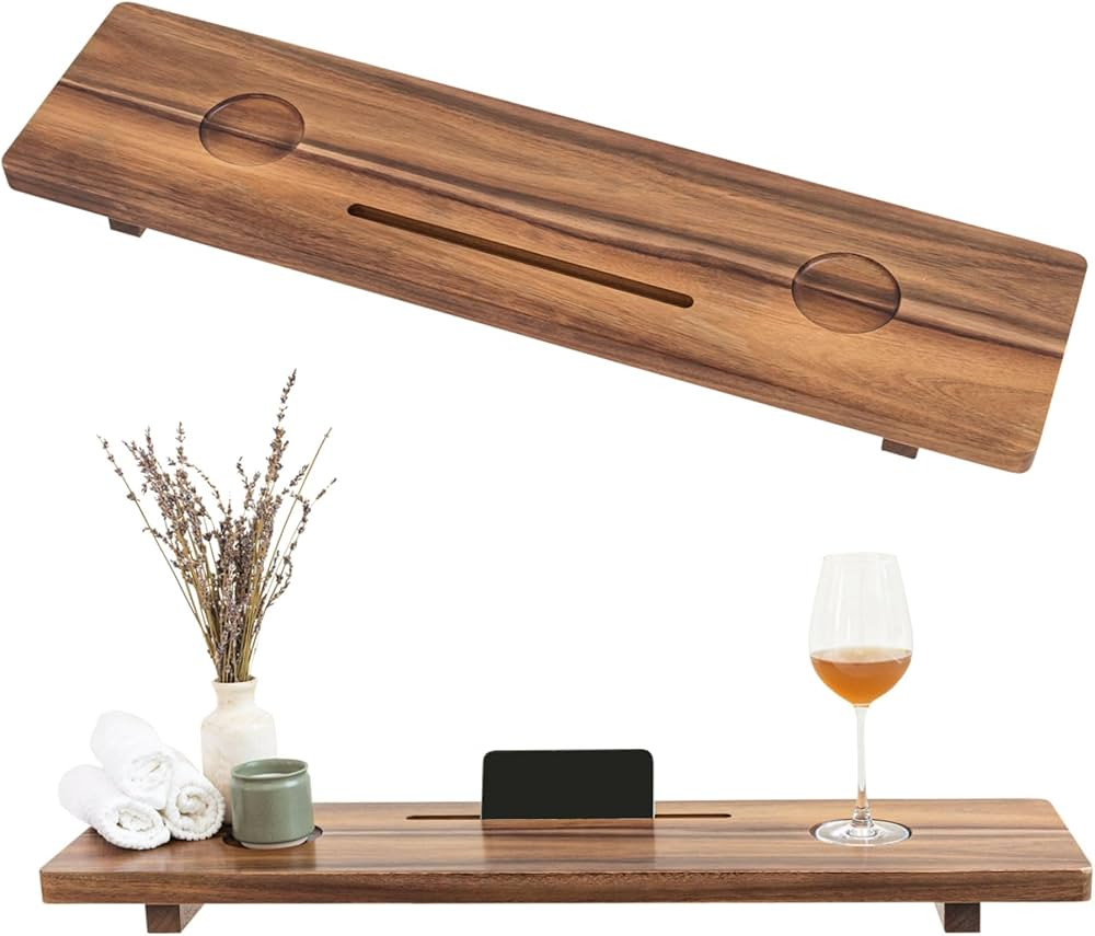 Premium Bathtub Tray Table | Solid Acacia Wood, Large Bath Tray | Non-Toxic, Anti-Tipping, Sustai... | Amazon (US)