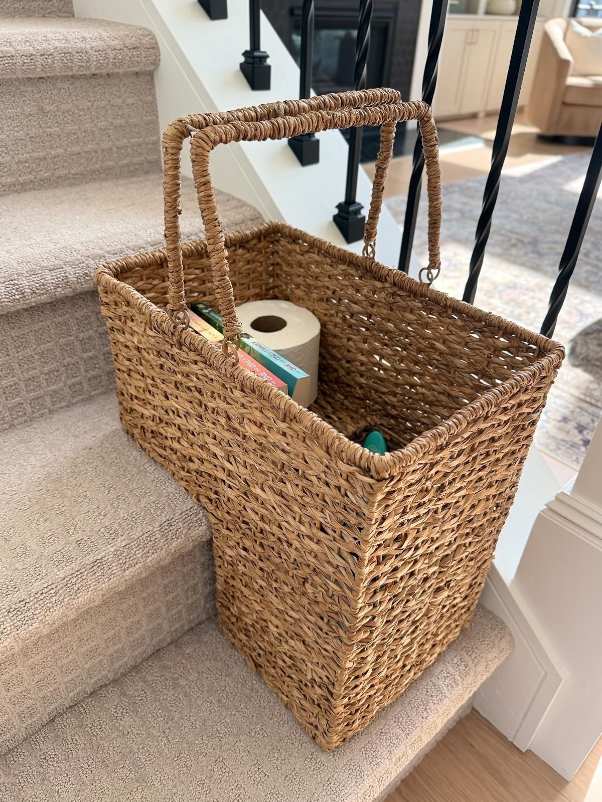 Keep your stairs tidy and stylish with this woven rope basket. Perfect for holding things that need to go upstairs and super simple to carry at the end of the day! #homedecor #homeorganization

#LTKmomlife #LTKHome #LTKdayinmylife
