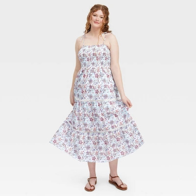 Women's Sketched Floral Tie-Shoulder Tiered Maxi A-Line Dress Blue - Roller Rabbit x Target  S | Target