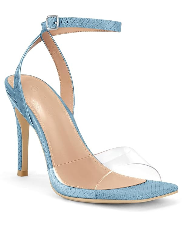 Coutgo Womens Clear Heels Sandals Square Toe Ankle Strap Sexy High Heeled Stiletto Dress Shoes | Amazon (US)