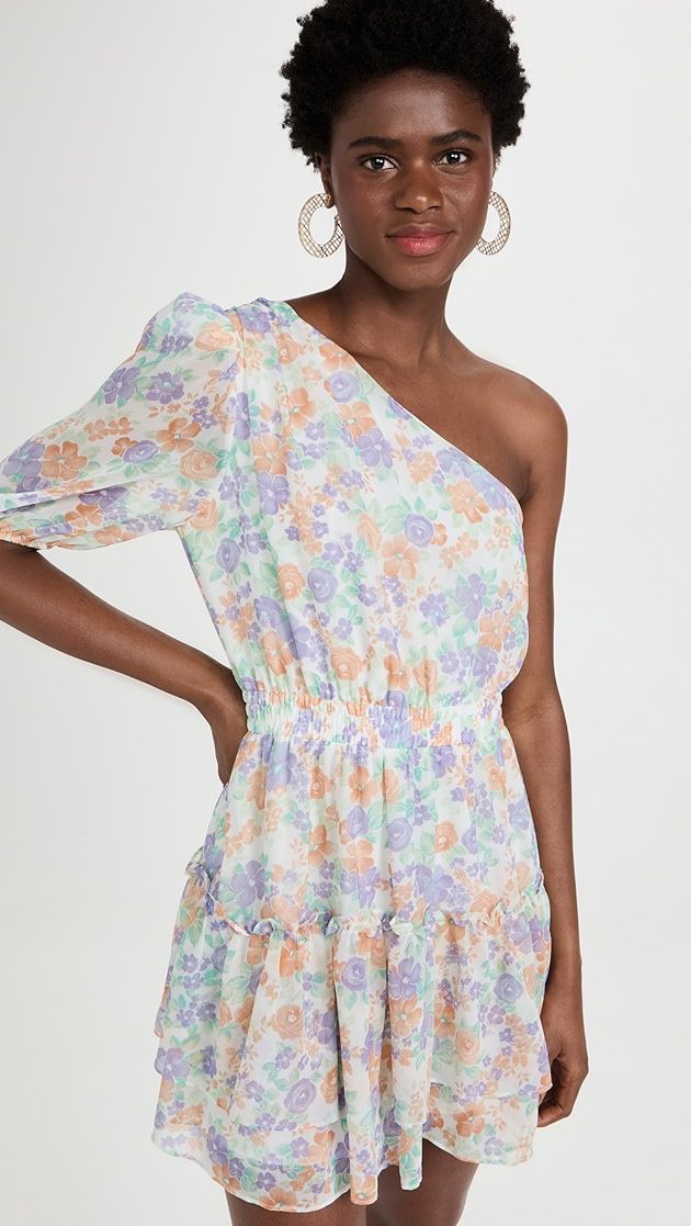 One Shoulder Smocked Waist Tiered Mini Dress | Shopbop
