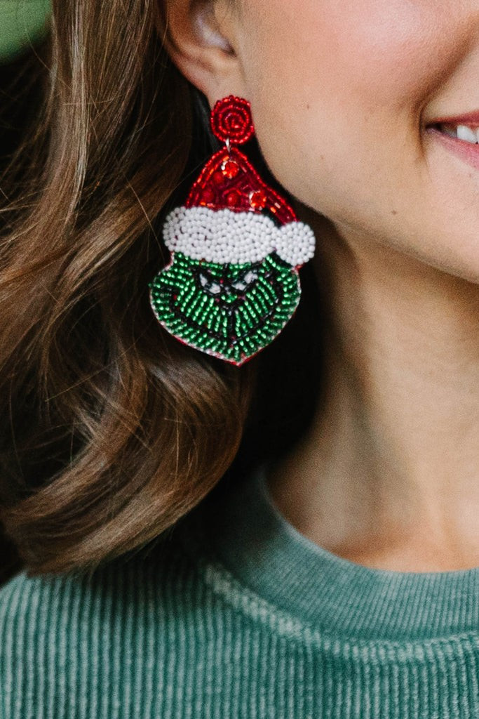 The Grinch Green Beaded Earrings | The Mint Julep Boutique