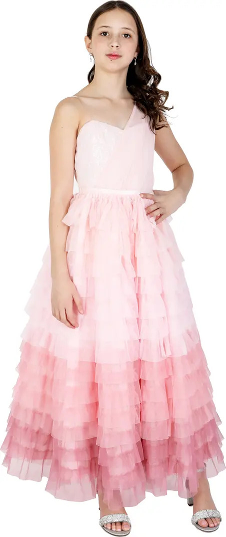 Sequin Bodice Tiered One-Shoulder Gown | Nordstrom