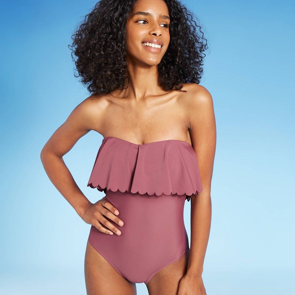 Women's Scalloped Flounce Medium Coverage One Piece Swimsuit - Kona Sol Mulberry S, Pink | Target