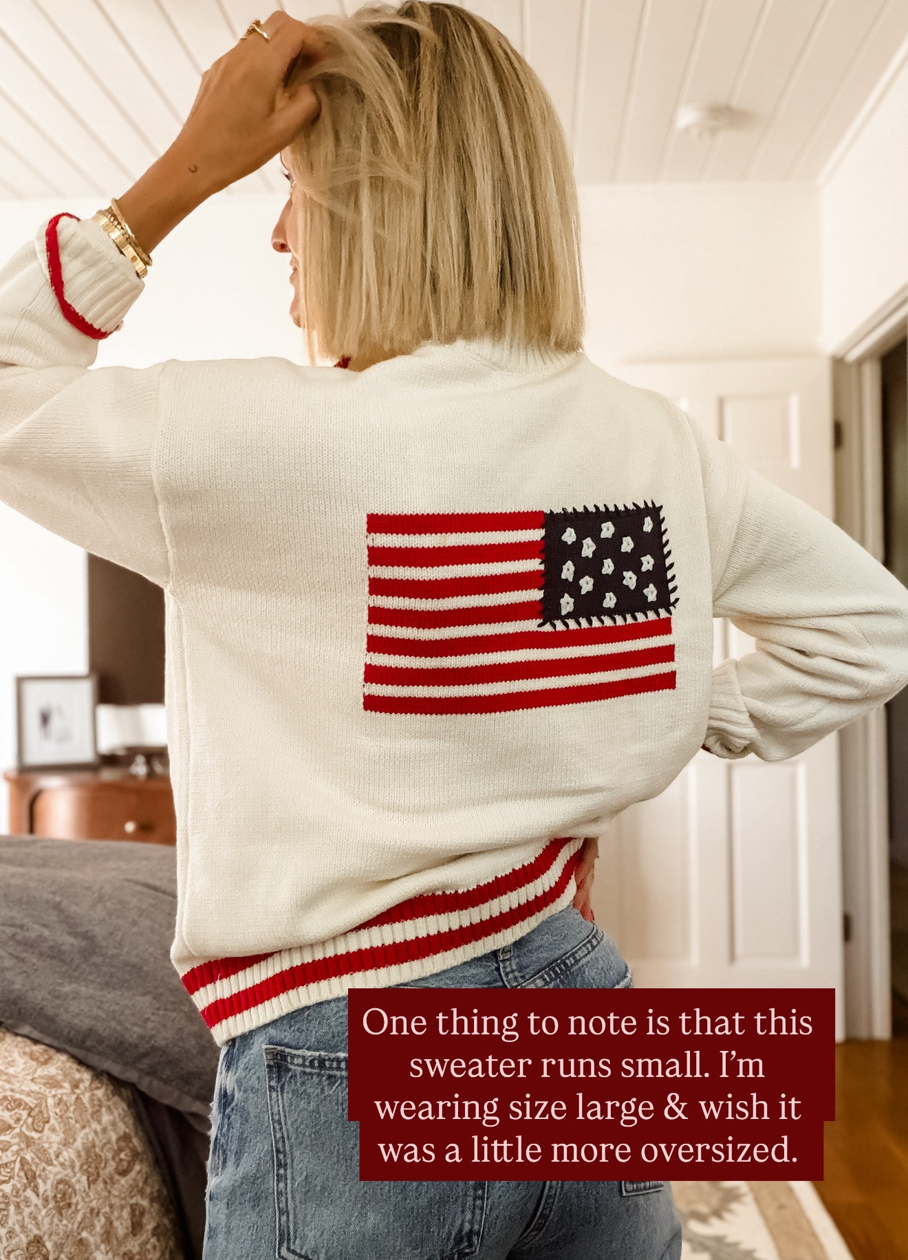 This flag sweater is so good! Perfect for July 4th or if you're traveling to Nantucket or Cape Cod! Also, it's just a great sweater to drape over your shoulders! I'm wearing a L, but it runs small!

Loverly Grey, summer sweater, flag sweater, americana sweater, Target, nantucket sweater, July 4th outfit inspo 

 #LTKSeasonal