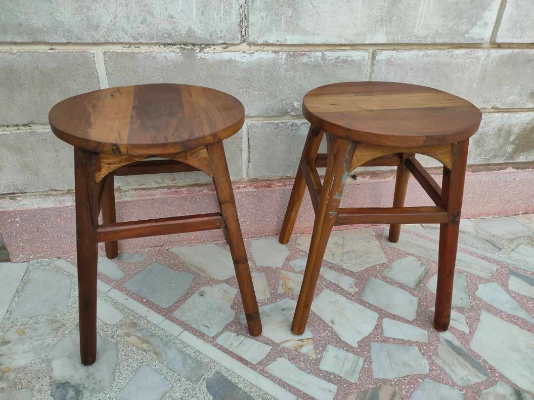 Vintage Wooden Stool Chair Hand Crafted Indian Stool Old Look Sitting Stool Recycled Wood Indian ... | Etsy (US)