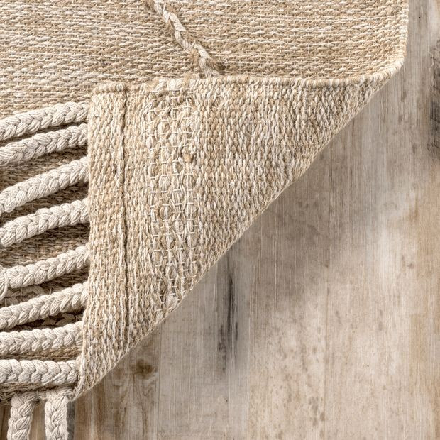 Beige Uplifted Trellis Tasseled 5' x 8' Area Rug | Rugs USA