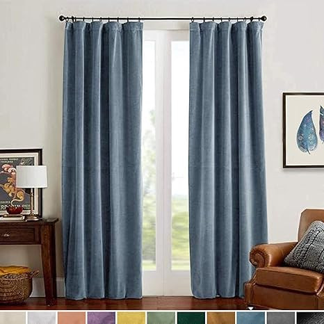Lazzzy Velvet Blackout Curtains Blue Thermal Insulated Curtains 96 Inch Long Room Darkening Heavy... | Amazon (US)