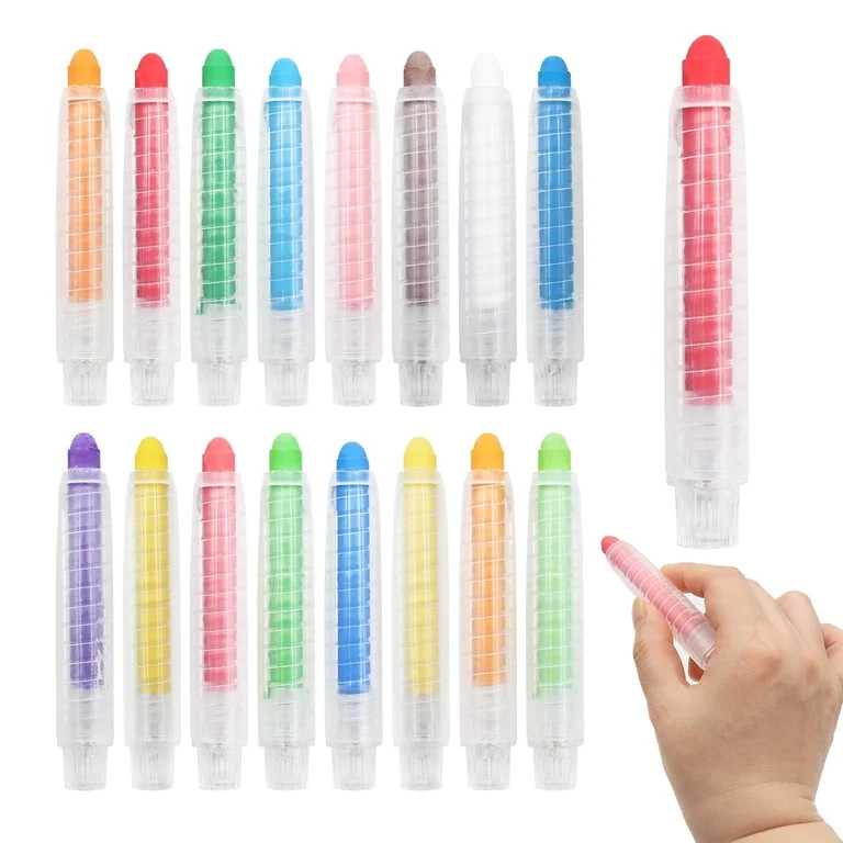 GIRACOA 16 Pieces Dustless Chalk 12 Colors, Colored Chalk with 16 Adjustable Chalk Holders, Water... | Walmart (US)