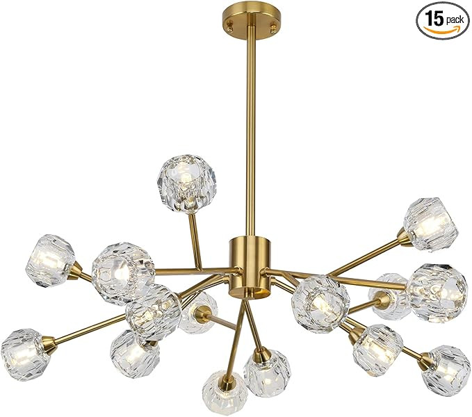 Weesalife Sputnik Chandeliers Modern K9 Crystal Pendant Light 15 Lights Contemporary Brass Mid Ce... | Amazon (US)
