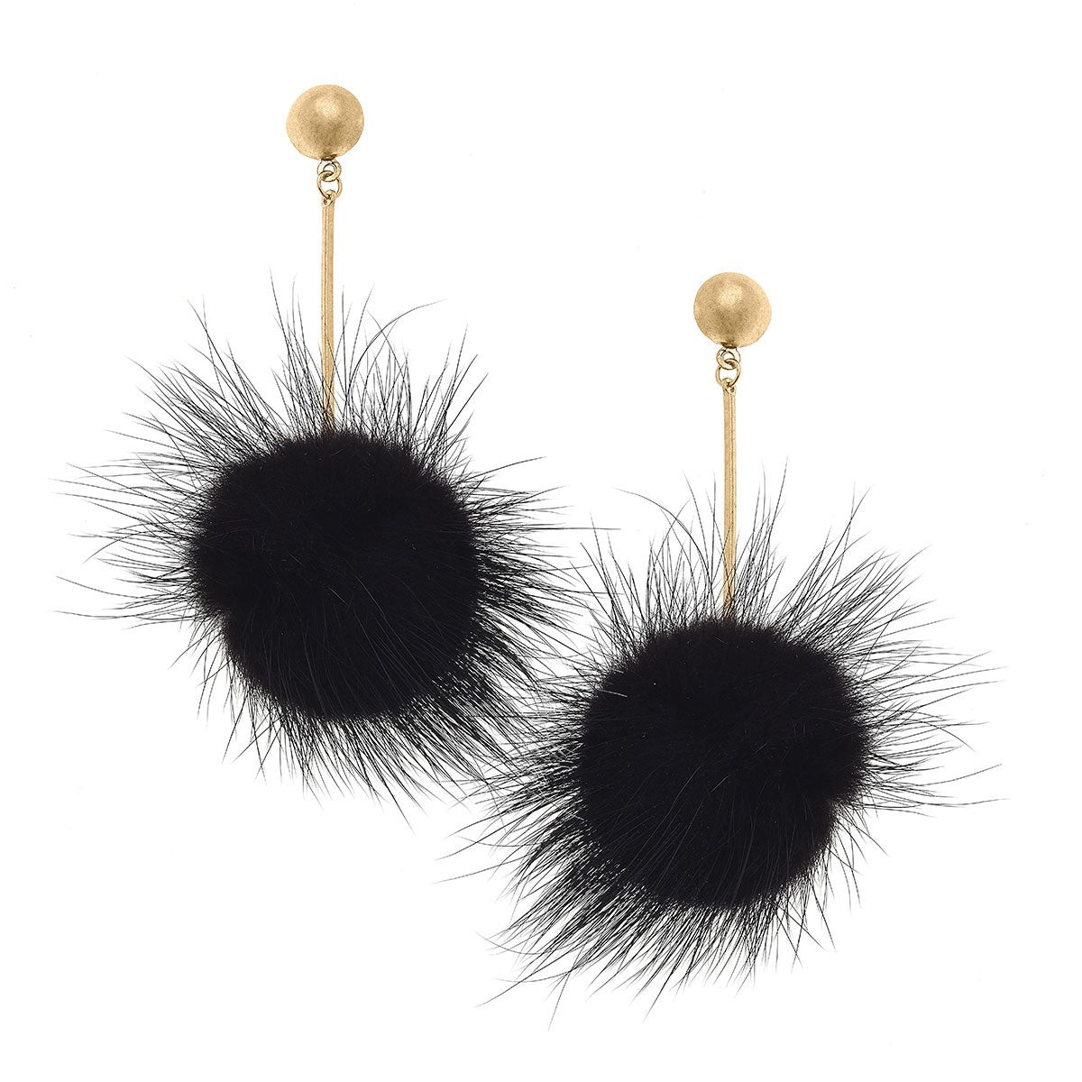Dylan Mink Pom Drop Earrings in Black | CANVAS