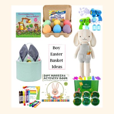 Little boys Easter Basket 
Fuller ideas🌿🐰

Great things to give that they love and use and not candy!

A book, my boys loved, a cute stuffed bunny, bath bombs, bubbles and bubble gun, egg sidewalk chalk, markers and little dinosaurs!

Affordable and fun

#easter

#LTKFind #LTKSeasonal