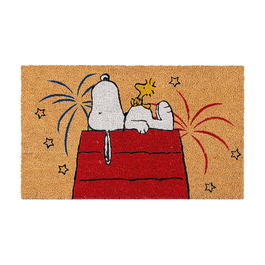 Peanuts 18-in x 30-in Multicolor Coir Non-Slip Grip Indoor or outdoor Patriotic Door Mat | Lowe's
