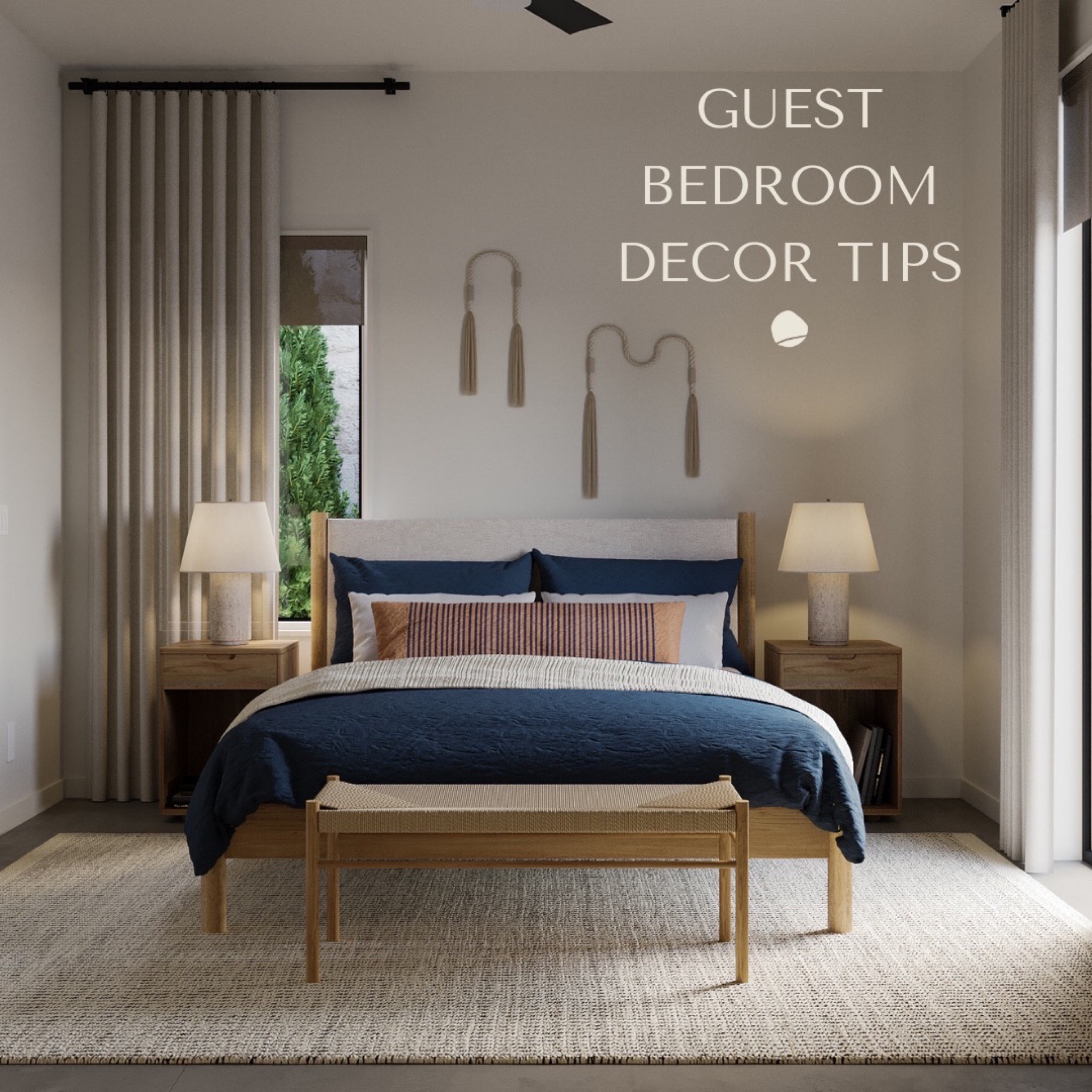 -Treat your guest bedroom like you would your own bedroom. 
-And if possible make it feel like a hotel by adding thought details and touches.
-Having a bench at the end of the bed not only makes a bedroom feel complete but it can also be really functional for someone to place their suitcase (like in a hotel ;) 
-Lastly, if the rooms allows, try and center the bed with two nightstands so each guest can have their own little station. 

See details below for building out a similar space! 

#LTKhome