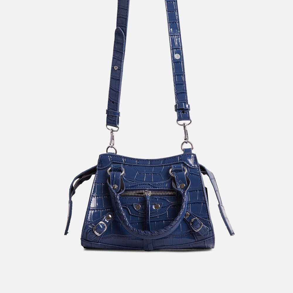Roddy Mini City Tote Bag In Blue Croc Print Patent | EGO Shoes (US & Canada)
