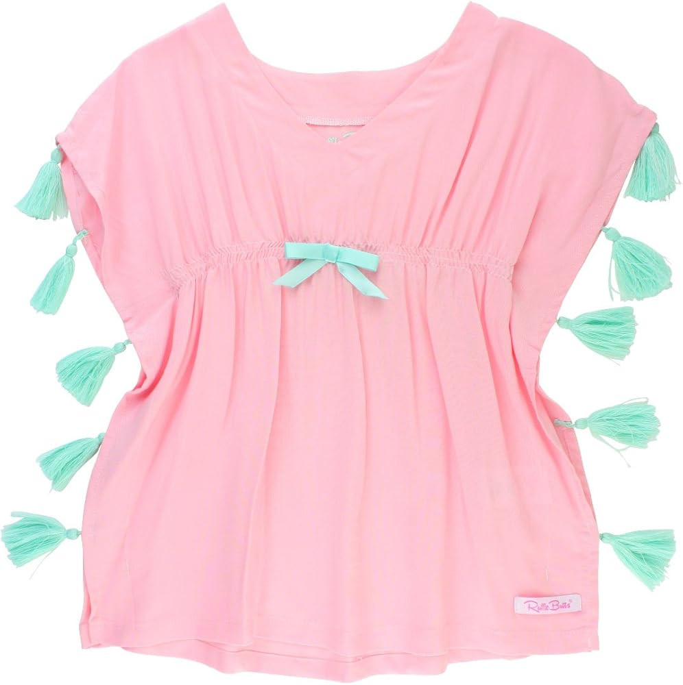 RuffleButts Girls Woven Kaftan Pom Pom Poncho Swimsuit Cover-Up | Amazon (US)