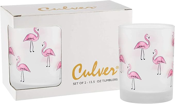 Culver Tropical Decorated Frosted Double Old Fashioned Tumbler Glasses, 13.5-Ounce, Gift Boxed Se... | Amazon (US)