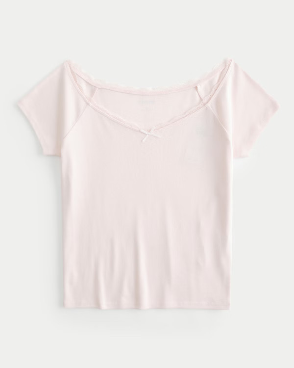 Women's Off-the-Shoulder Lace Trim Top | Women's | HollisterCo.com | Hollister (US)
