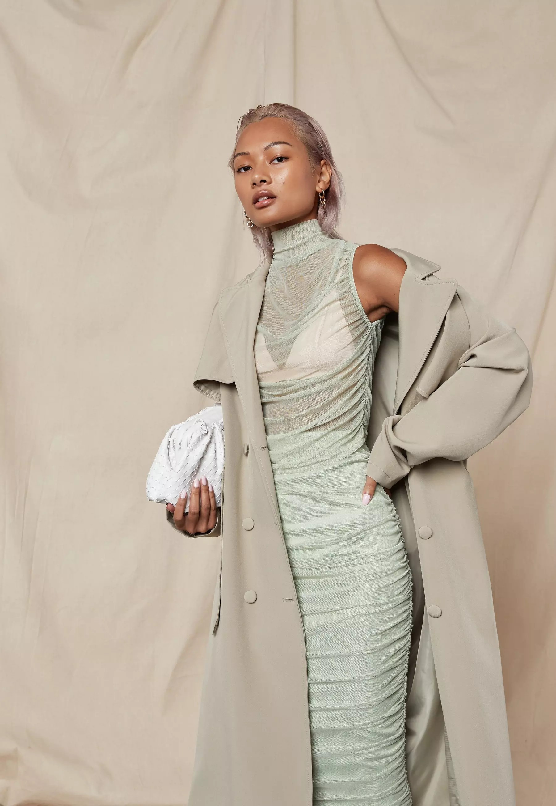 Mint Mesh Ruched High Neck Top | Missguided (US & CA)