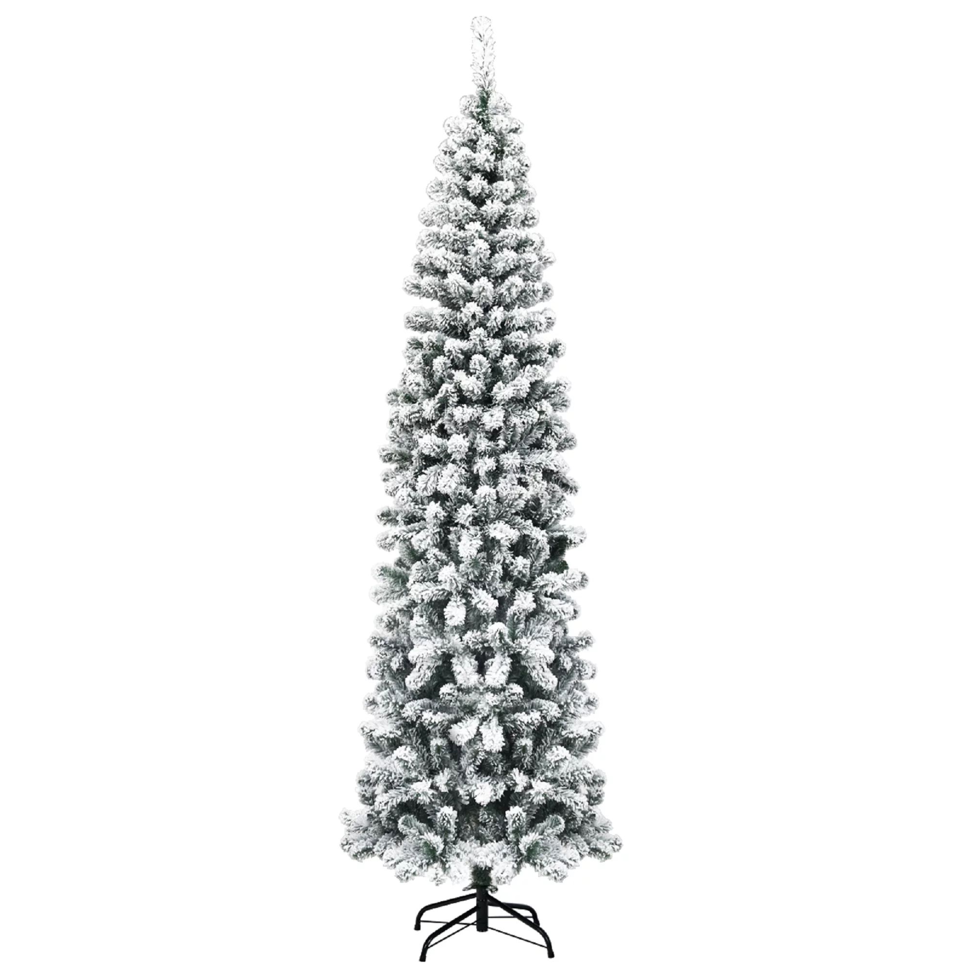 Costway 7.5Ft Unlit Hinged Snow Flocked Artificial Pencil Christmas Tree w/ 641 Tips - Walmart.co... | Walmart (US)