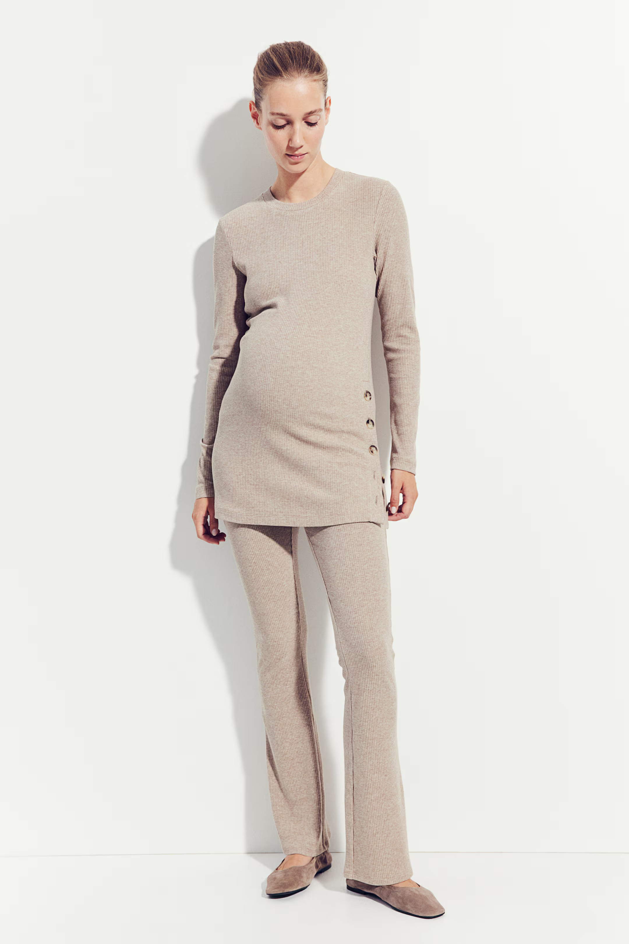 MAMA Before & After Ribbed Pants - Beige - Ladies | H&M US | H&M (US + CA)