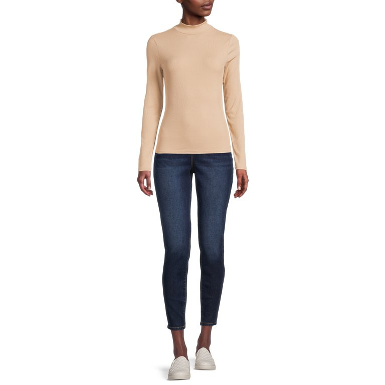 No Boundaries Juniors' Mock Neck Top with Long Sleeves | Walmart (US)