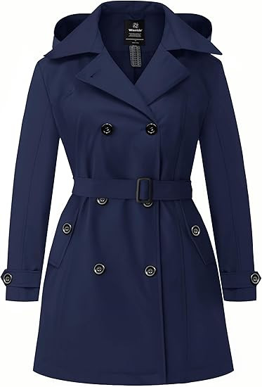 wantdo Women's Plus Size Trench Coat Double-Breasted Waterproof Lapel Overcoat Stylish Pea Coat w... | Amazon (US)
