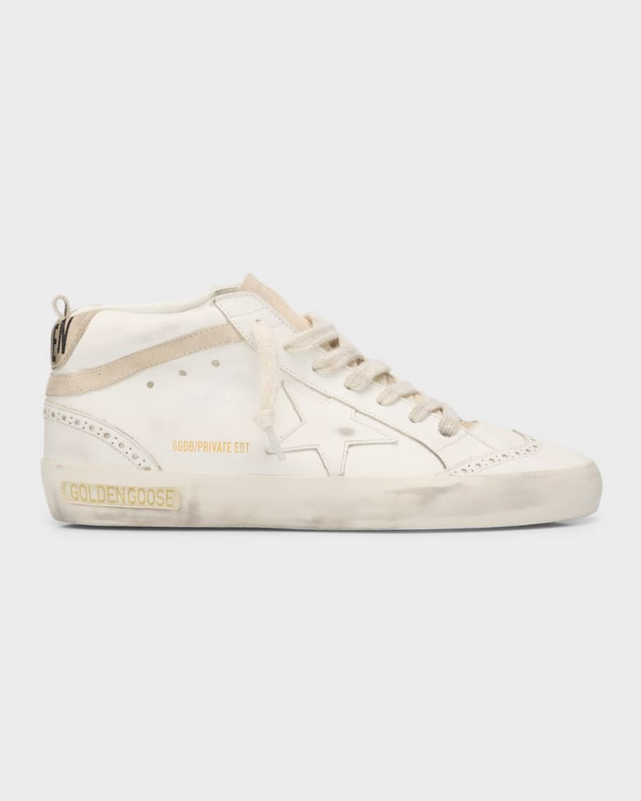 Golden Goose Mid Star Mixed Leather Wing-Tip Sneakers | Neiman Marcus