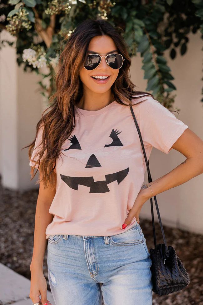 Jack O Lantern Lady Graphic Peach Tee | The Pink Lily Boutique
