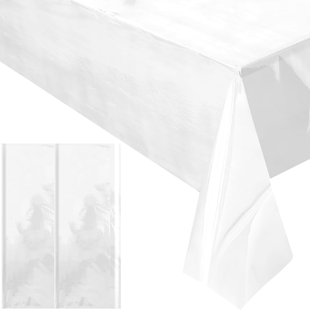 2 Pieces White Iridescence Tablecloth - 40 x 106“ Disposable Shiny Laser Table Cloth - Glitter ... | Amazon (US)