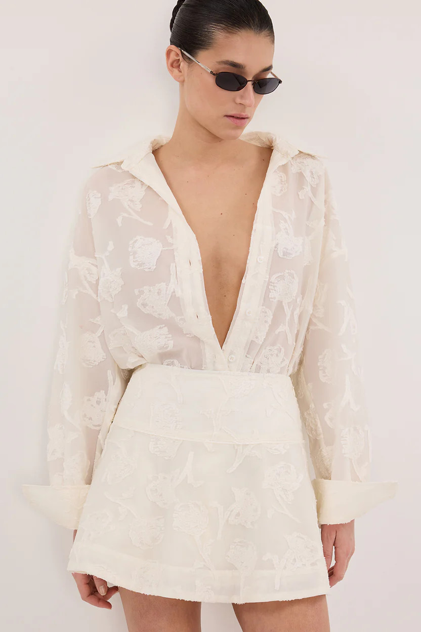 AZALEA OFF WHITE JACQUARD LONG SLEEVE SHIRT | DISSH