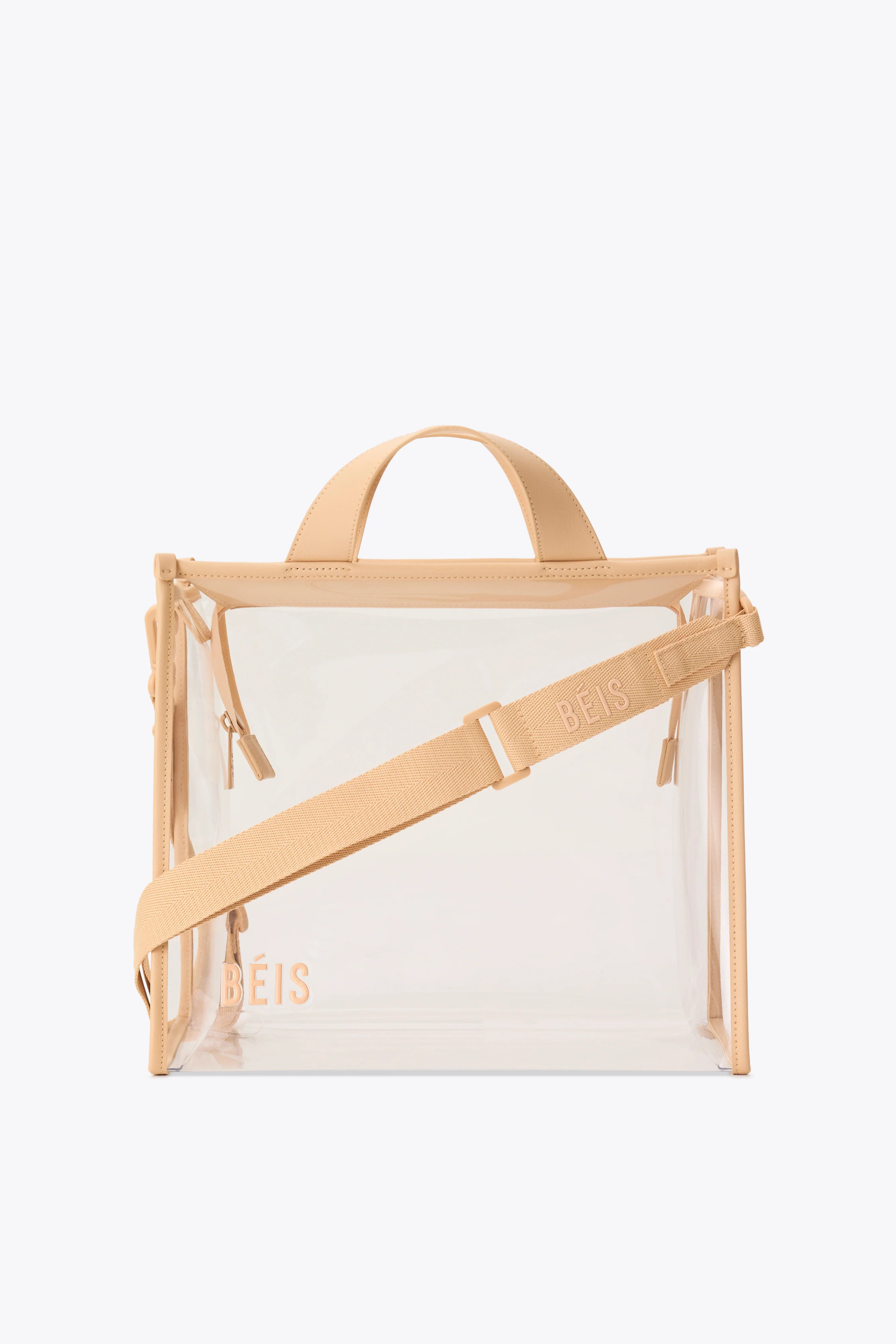 BÉIS 'The Stadium Tote'' in Clear with Beige Trim - Clear Stadium Bags & Clear Purse for Stadium... | BEIS