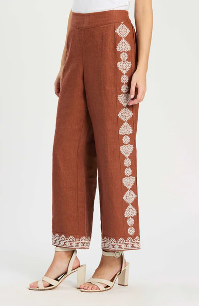 Gianna Embroidered Linen Pant - Sequoia | tyler boe