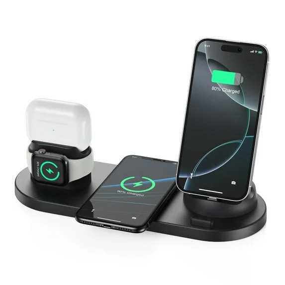 JIUMESS 6 in 1 Wireless Charger Charging Station Compatible for iPhone, Samsung, AirPods, Apple W... | Walmart (US)