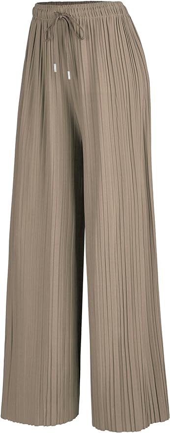 Made By Johnny Women's Pleated Wide Leg Palazzo Pants with Drawstring | Amazon (US)