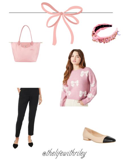 Fall girlie style outfit 

Fall work outfit, fall sweater, bow sweater, pink sweater, pink headband, pink bag, classic ballet flats, cap toe, work outfit, business casual, black work pants 

#LTKstyletip #LTKworkwear #LTKSeasonal