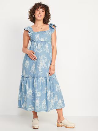 Maternity Floral Chambray Flutter-Sleeve Midi Dress | Old Navy (US)