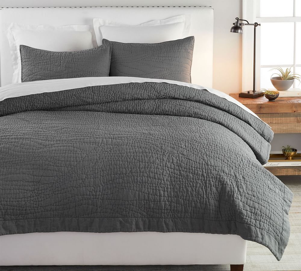 Charcoal Belgian Flax Linen Handcrafted Quilt, King/Cal. King | Pottery Barn (US)