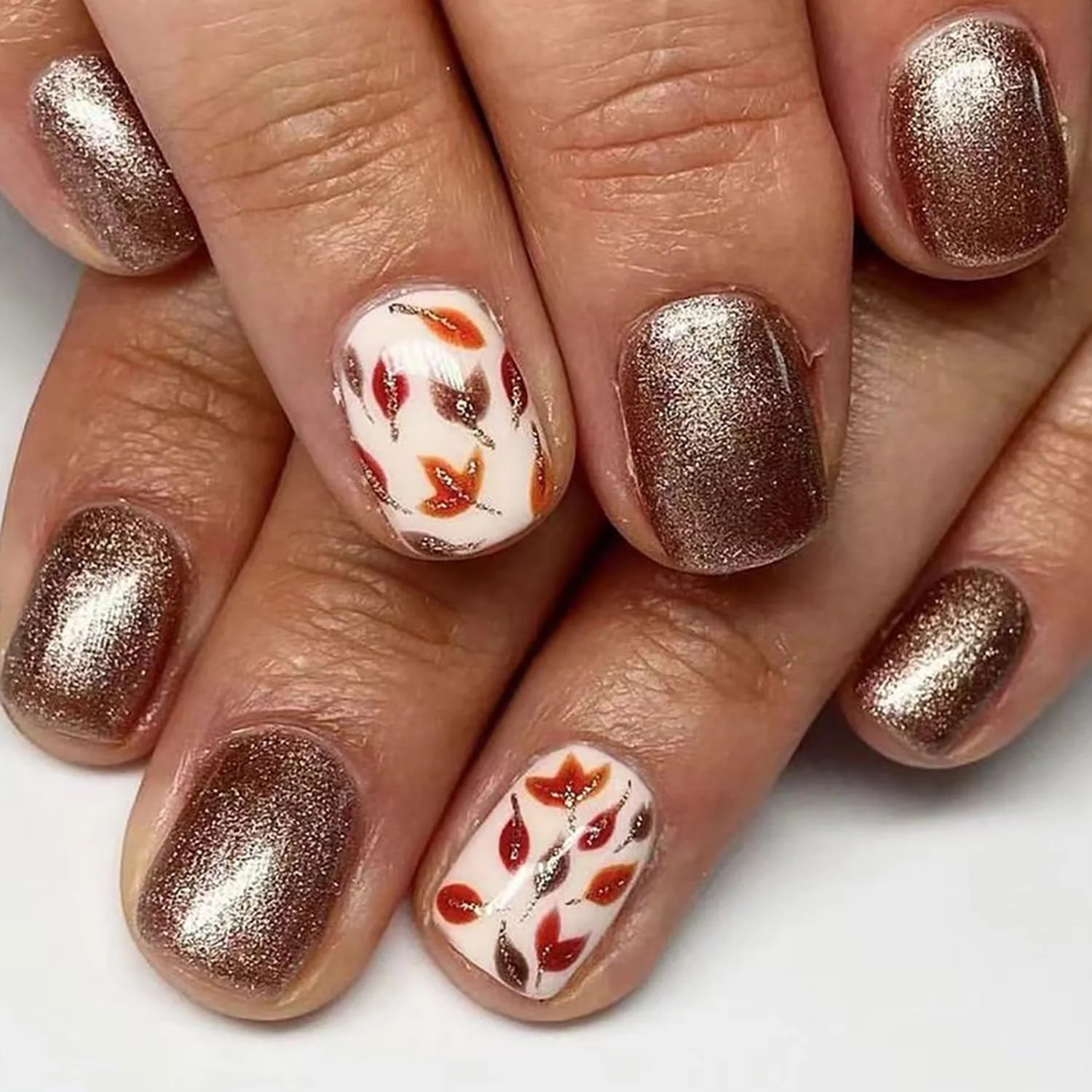 Fall Press on Nails Short Square Fake Nails with Glitter Designs Cute Glue on Nails Thanksgiving ... | Walmart (US)
