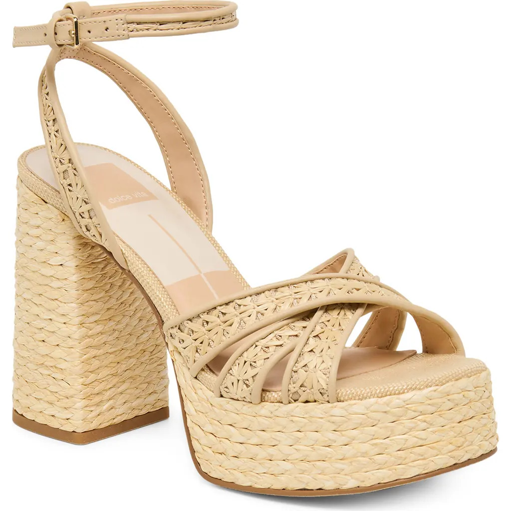 Dolce Vita Danila Piped Platform Sandal in Natural Cross Hatch Raffia at Nordstrom, Size 10 | Nordstrom