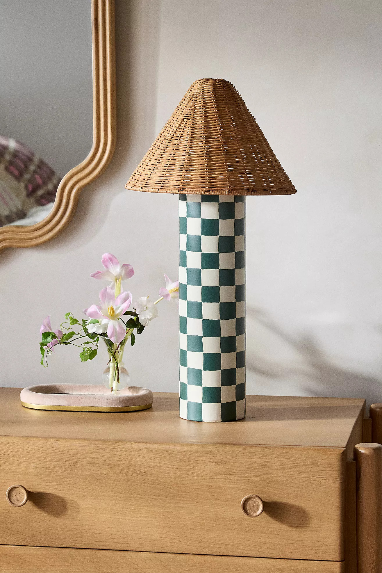 Merve Kahraman Ceramic Checkered Rattan Table Lamp | Anthropologie (US)