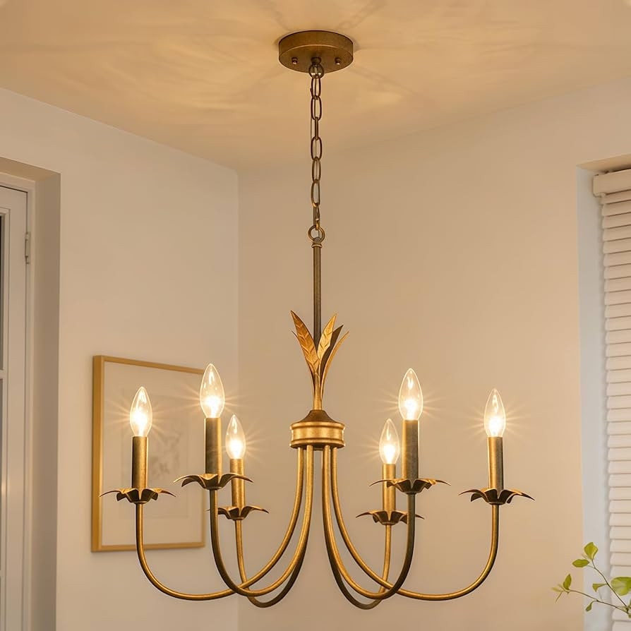 Flower Antique Brass Gold Chandeliers for Dining Room, 25.6" 6-Light Vintage French Country Chand... | Amazon (US)