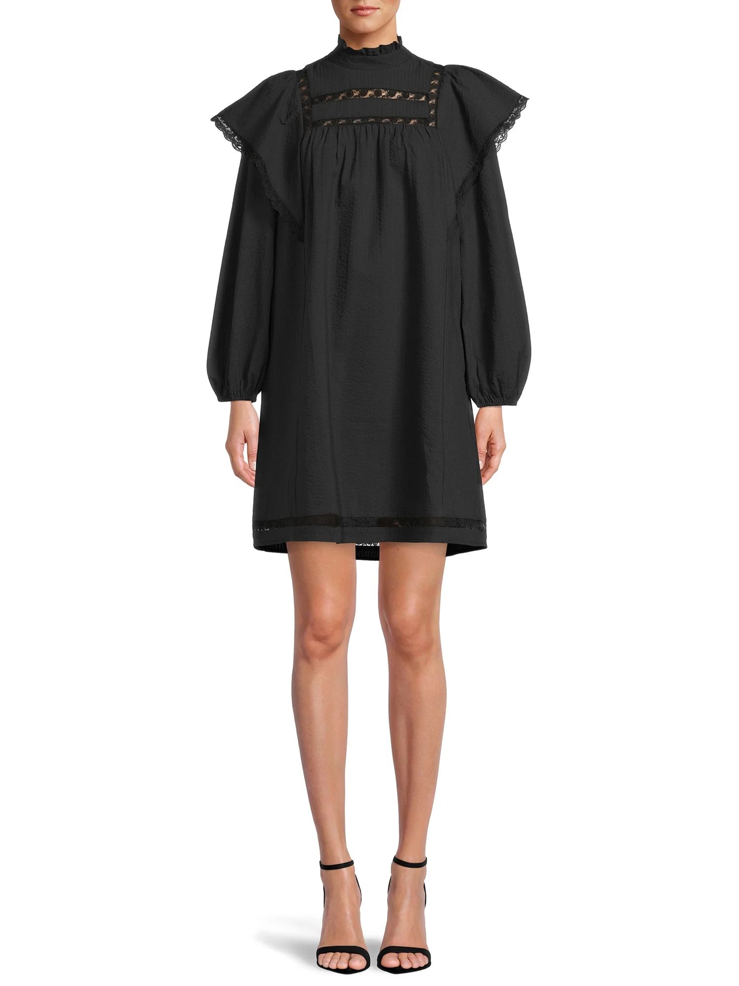 The Get Women's Lace Trim Mini Dress with Long Sleeves | Walmart (US)