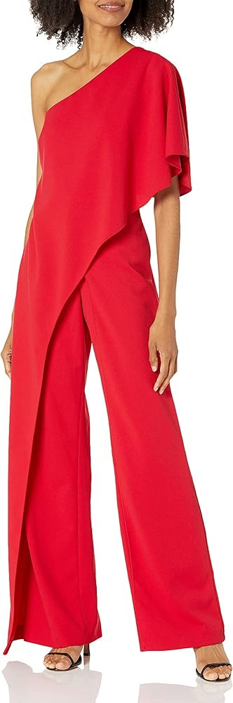 Adrianna Papell Women's Size One Shoulder Crepe Melania Jumpsuit Plus | Amazon (US)