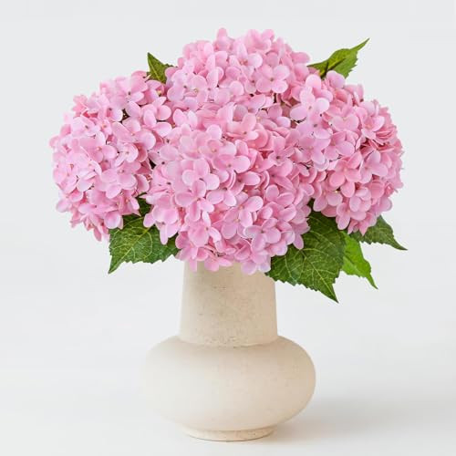 ZYTUYO 20 inches 4 Pcs Soft Pink Real Touch Hydrangea Artificial Flowers Boho Lifelike Real Looking Latex Hydrangeas Flower with Long Stem for Home Decor Spring Table Centrepiece | Amazon (US)