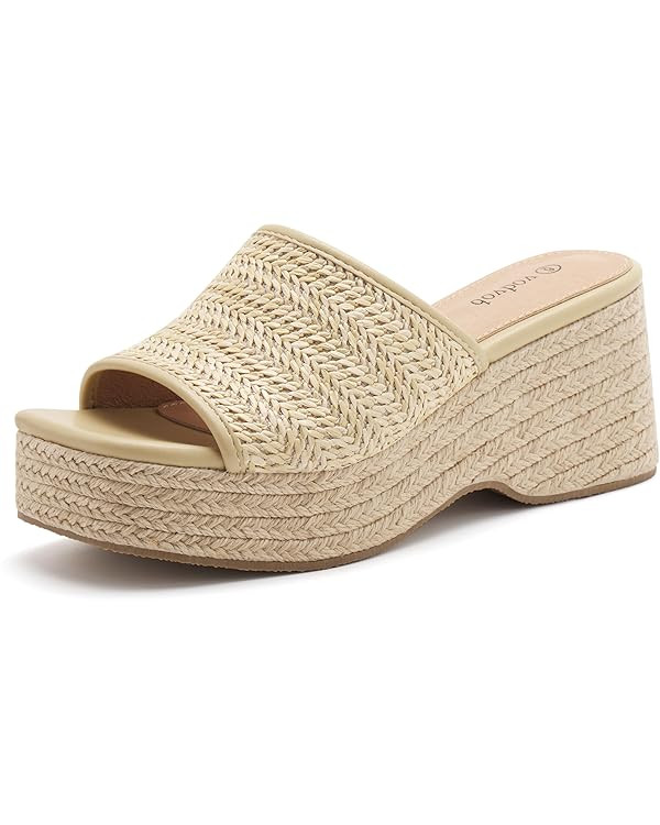 vodvob Platform Sandals for Women Wedges Open Toe Comfort Slip On Mules Bohemia Sandals Casual Su... | Amazon (US)