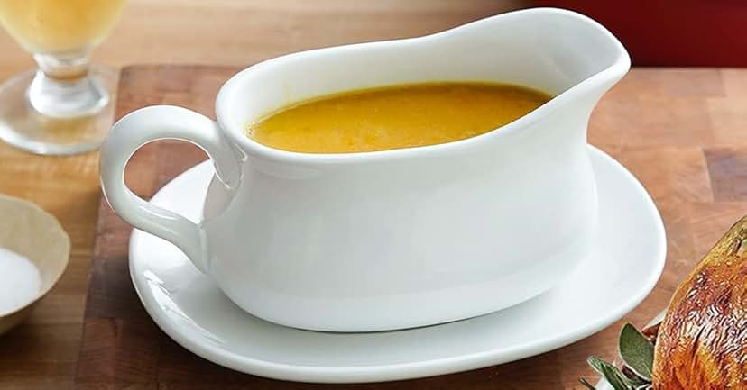 Gonioa 24 Oz Gravy Boat with Ladle and Saucer, Ceramic White Gravy Dish, Porcelain Saucier With Drip | Amazon (US)